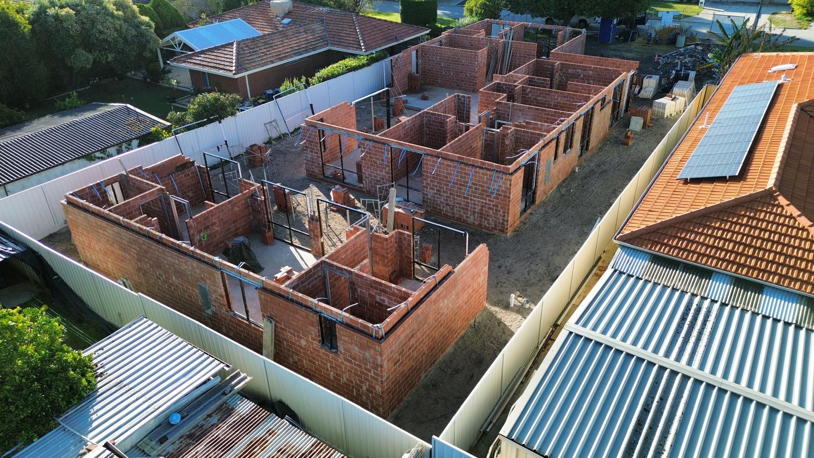 Aerial view of the Rhonda Ave Willetton home and granny flat under construction